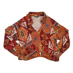 Vintage-Style Haute Hippie Multicolor Paisley Patchwork Button-Up Blouse S, NWT